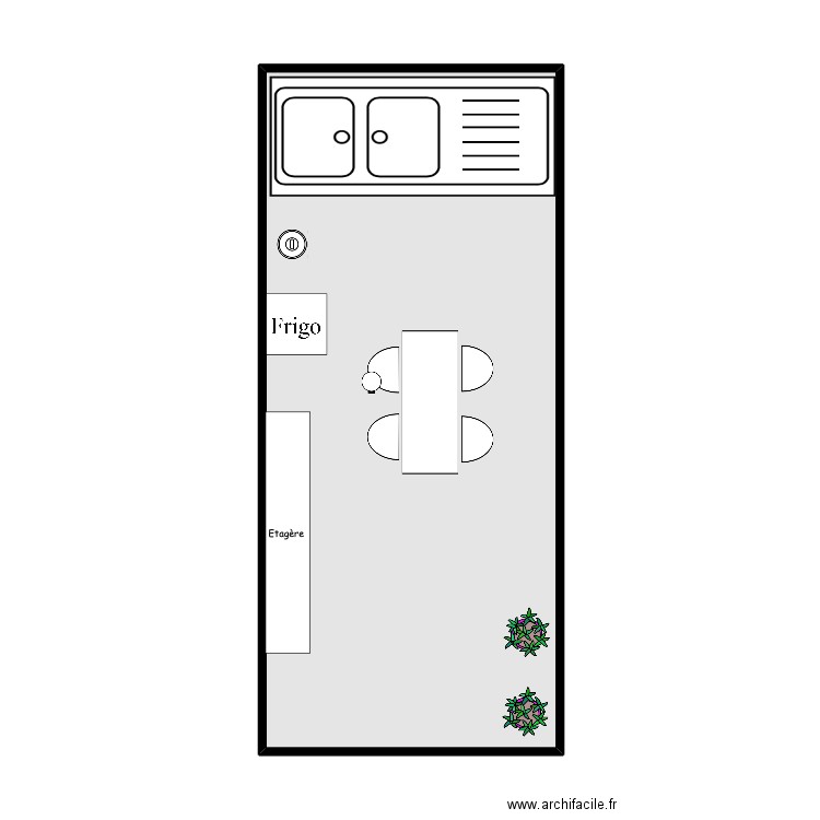 Cuisine. Plan de 1 pièce et 42 m2