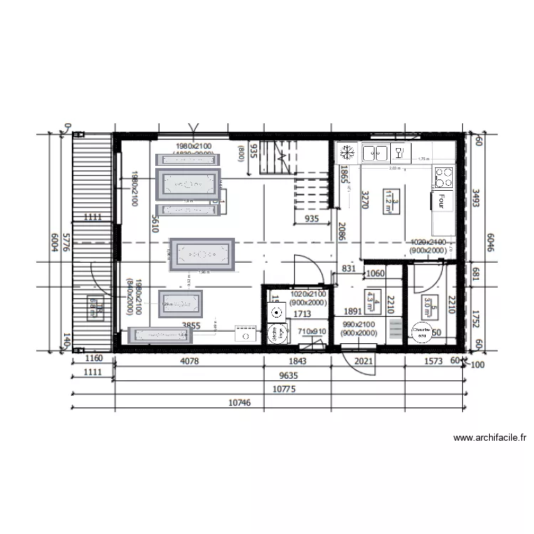 Am&eacute;nagement cuisine et salon. Plan de 