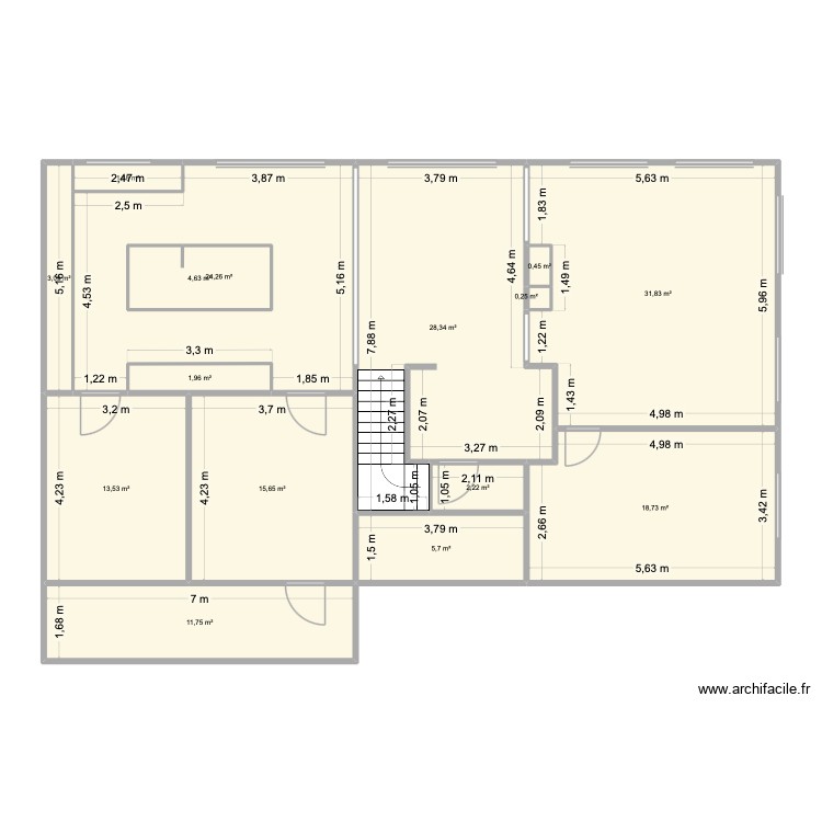 Molin -1. Plan de 15 pièces et 169 m2