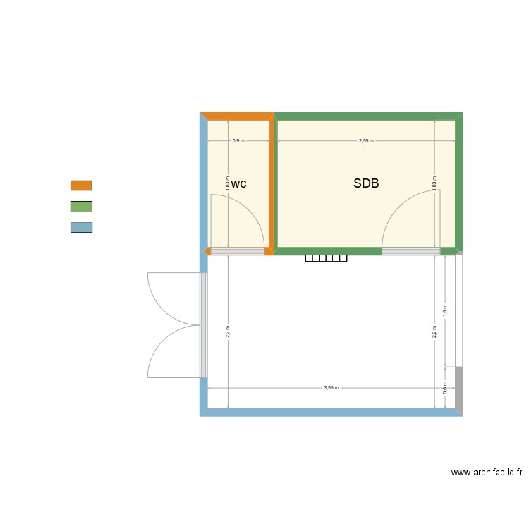 DELABY RDC. Plan de 2 pièces et 6 m2
