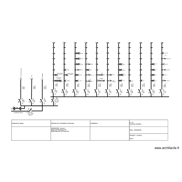 Sch&eacute;ma unifilaire 2 Appartement Marche. Plan de 
