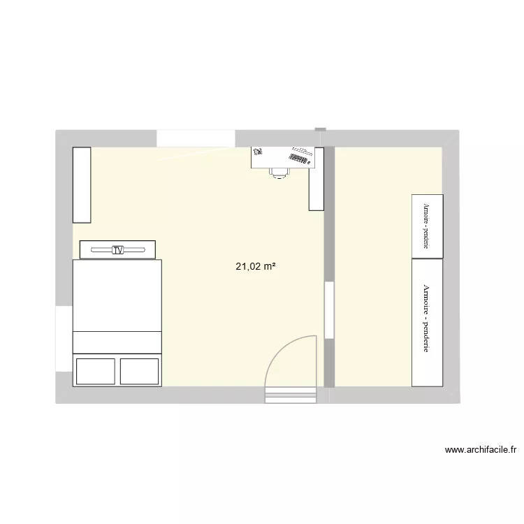 chambre Margaux 2F. Plan de 1  et 21 m²