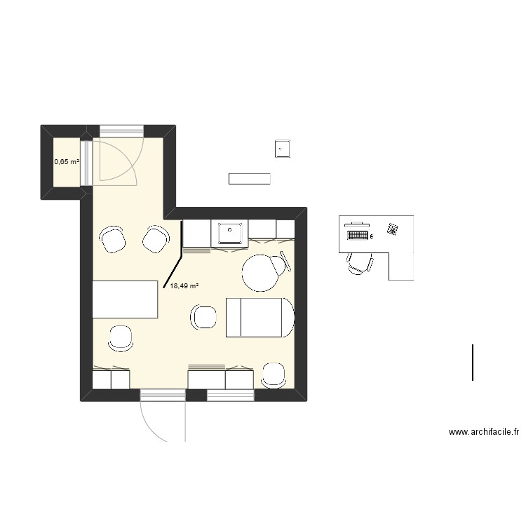 Cabinet Sybille v2. Plan de 2 pièces et 19 m2