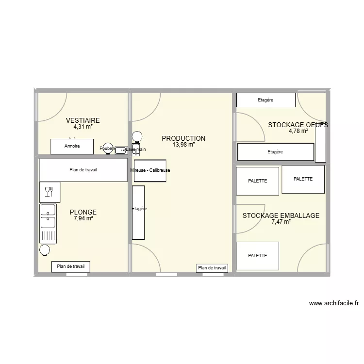 emballage oeufs. Plan de 5  et 38 m²