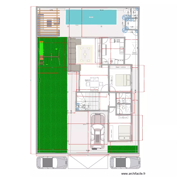 RDC+1er étage- avec mésures-révisé- salon révisé- alignement CU-extension parking-amenagement extérieur et jardin. Plan de 2 Pièces et 278 m² RDC+1er étage- avec mésures-révisé- salon révisé- alignement CU-extension parking-amenagement extérieur et jardin. Plan de 2 Pièces et 278 m²