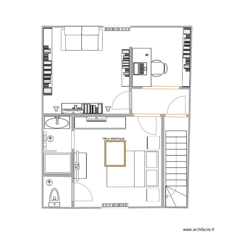 Chambre & salon accès garage meubles neufs 2 bis. Plan de 6 pièces et 37 m2