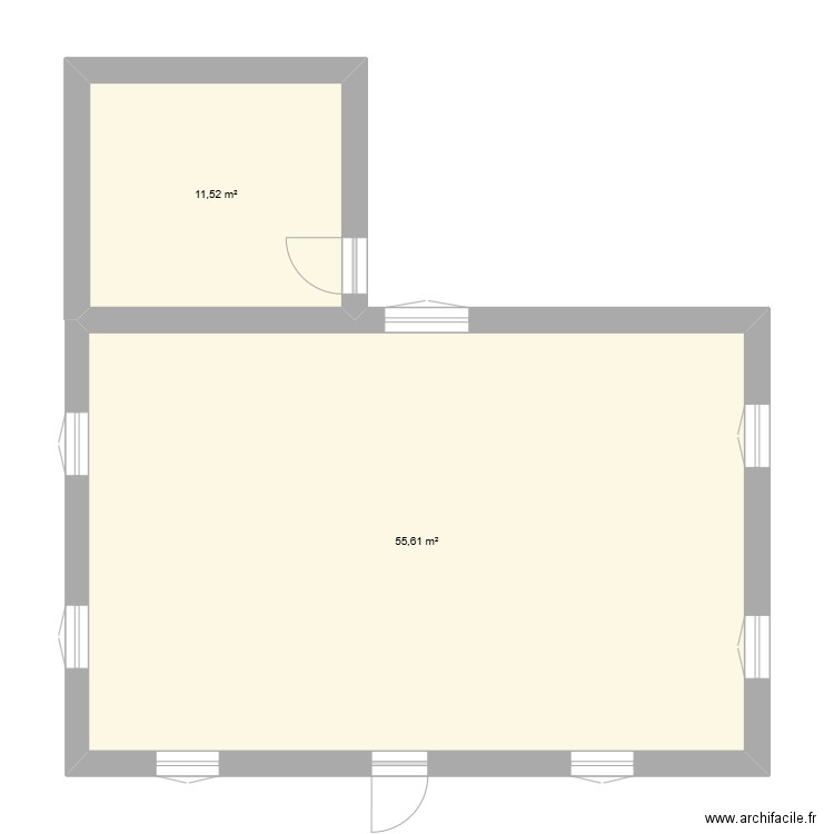 mer1. Plan de 2 pièces et 67 m2