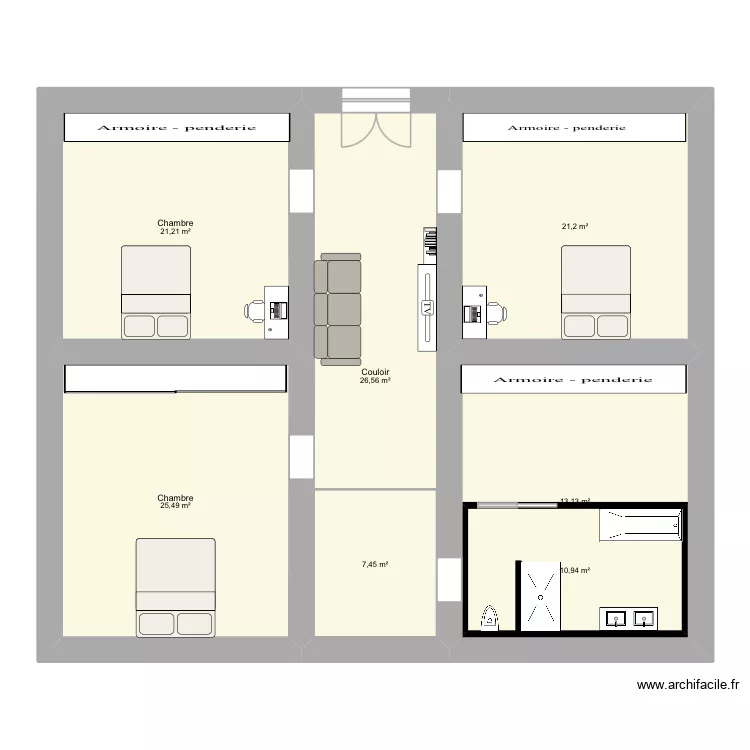 Plan RDC et 1re la cure am&eacute;nag&eacute;e. Plan de 14  et 275 m²