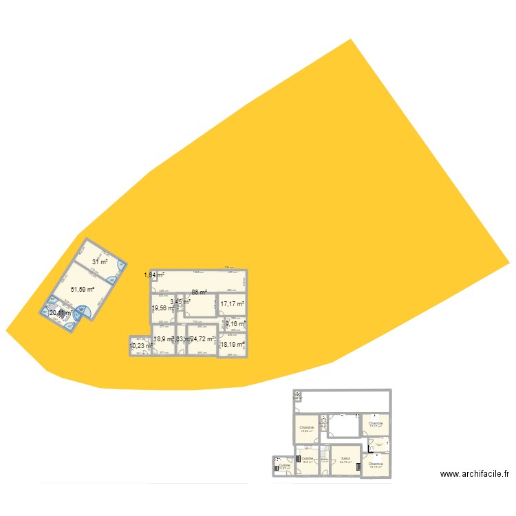 Saint-hippolyte  rdc + facade. Plan de 24 pièces et 458 m2