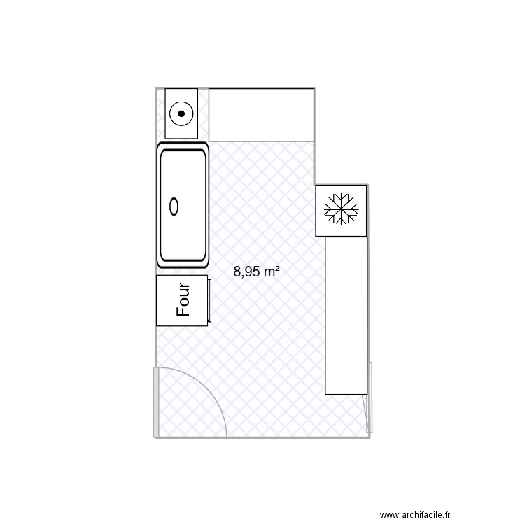 Cuisine bis. Plan de 1 pièce et 9 m2
