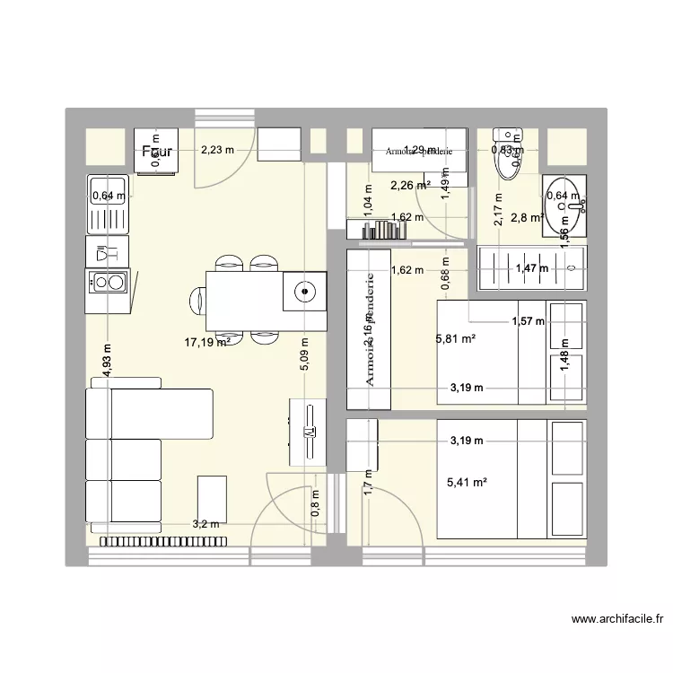 Menuires. Plan de 9  et 34 m²