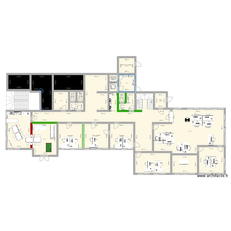 Réorganisation bureaux 04 2024.v2. Plan de 22 pièces et 368 m2
