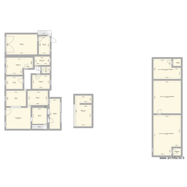 Maison hauts dits. Plan de 21 pièces et 243 m2