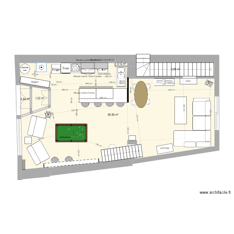 gîte Aux Berges du Lié - RDC. Plan de 5 pièces et 62 m2