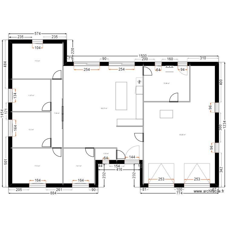 plan maison n22. Plan de 10 pièces et 229 m2