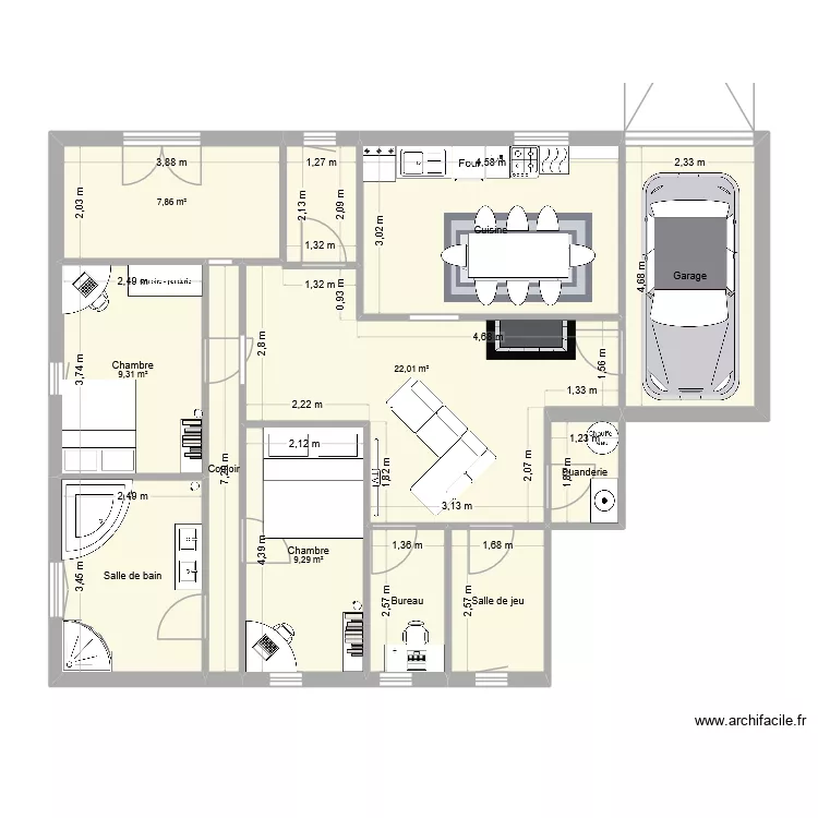 Maison basousou. Plan de 11 pièces et 96 m²