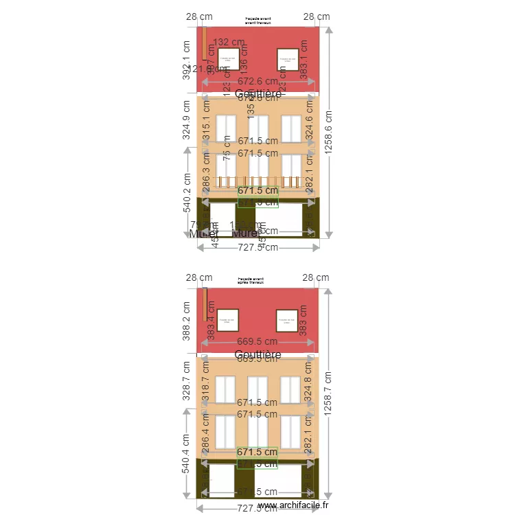 20201100117 Fa&ccedil;ade avant et apr&egrave;s travaux balcon. Plan de 