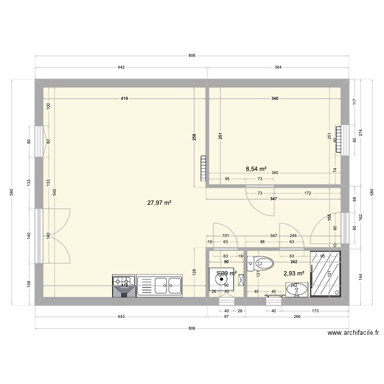Plan vide 2. Plan de 4 pièces et 41 m2
