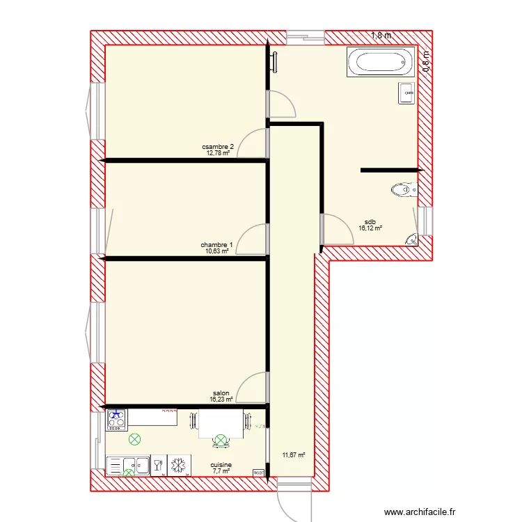 T3 chez moi. Plan de 6 pièces et 75 m² T3 chez moi. Plan de 6 pièces et 75 m²