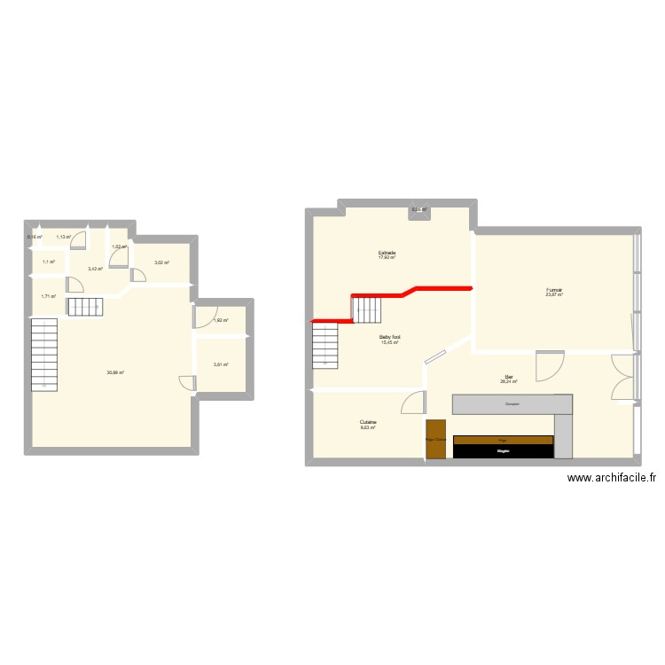 Sous-sol Zéphyr. Plan de 16 pièces et 143 m2