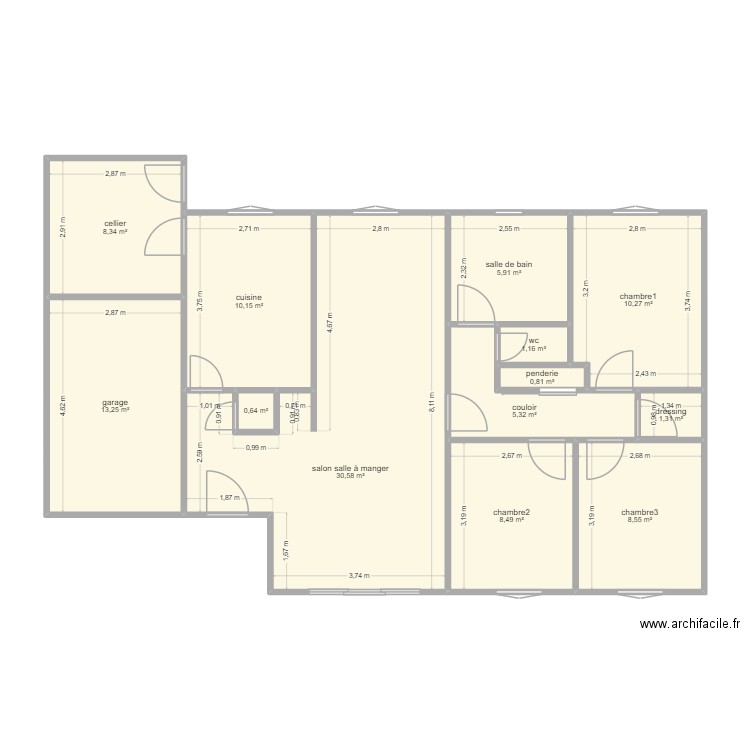 pont du cha. Plan de 13 pièces et 105 m2