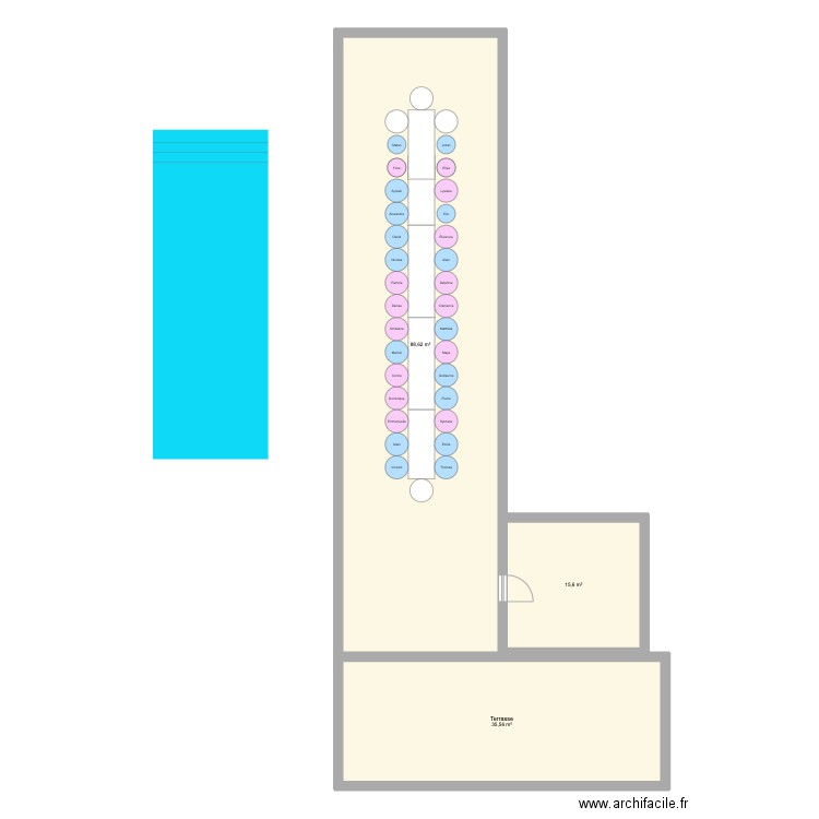 Fiançailles. Plan de 3 pièces et 140 m2