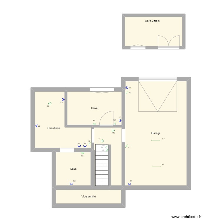 Vincent Cave. Plan de 7 pièces et 68 m2
