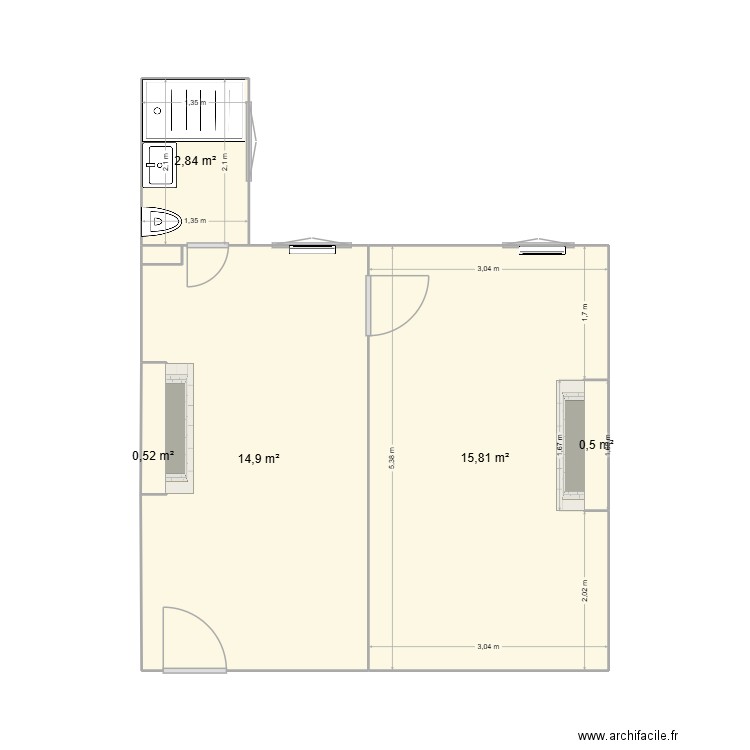 JUDAIQUE. Plan de 5 pièces et 35 m2