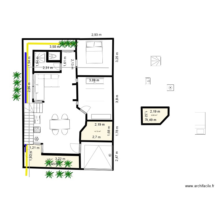 KODOK E. Plan de 3 pièces et 13 m2