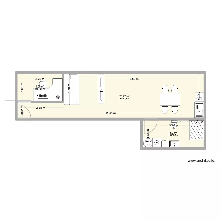 salle de repos + bureau. Plan de 3 pièces et 37 m² salle de repos + bureau. Plan de 3 pièces et 37 m²
