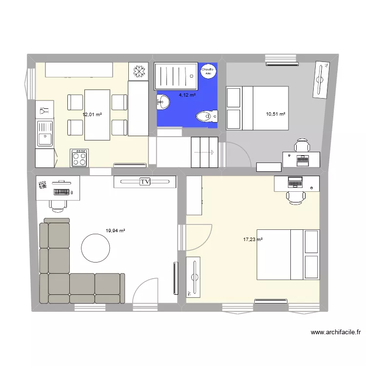 champeaux 2. Plan de 5  et 64 m²