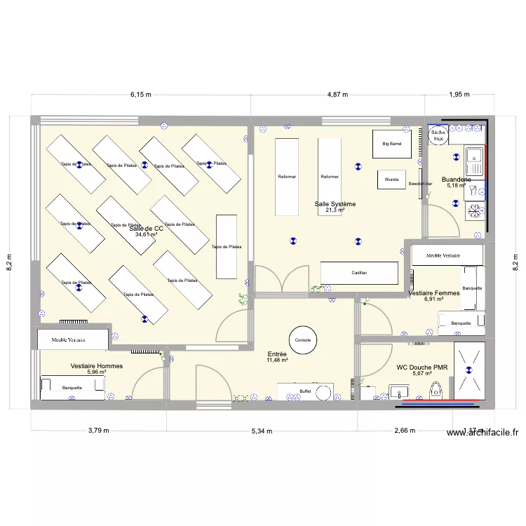 Baum Pilates A. Plan de 7  et 91 m²