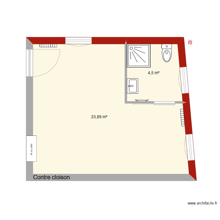 Studio 1 rdc. Plan de 2 pièces et 28 m2