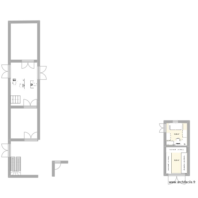 bur et dep. Plan de 2 pièces et 12 m2