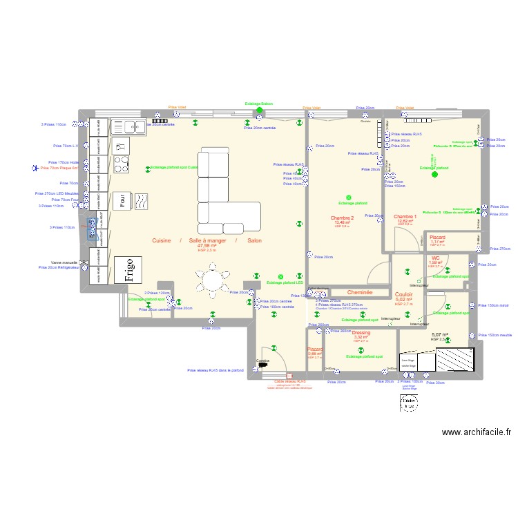 Roy SdB. Plan de 13 pièces et 92 m2
