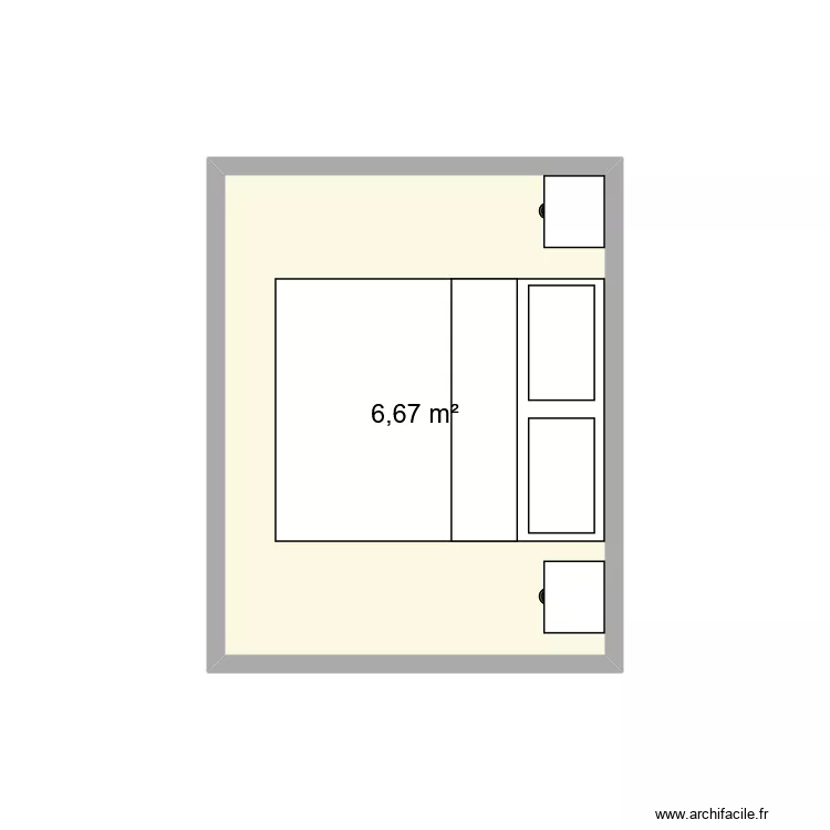 Chambre Eva. Plan de 1  et 7 m²