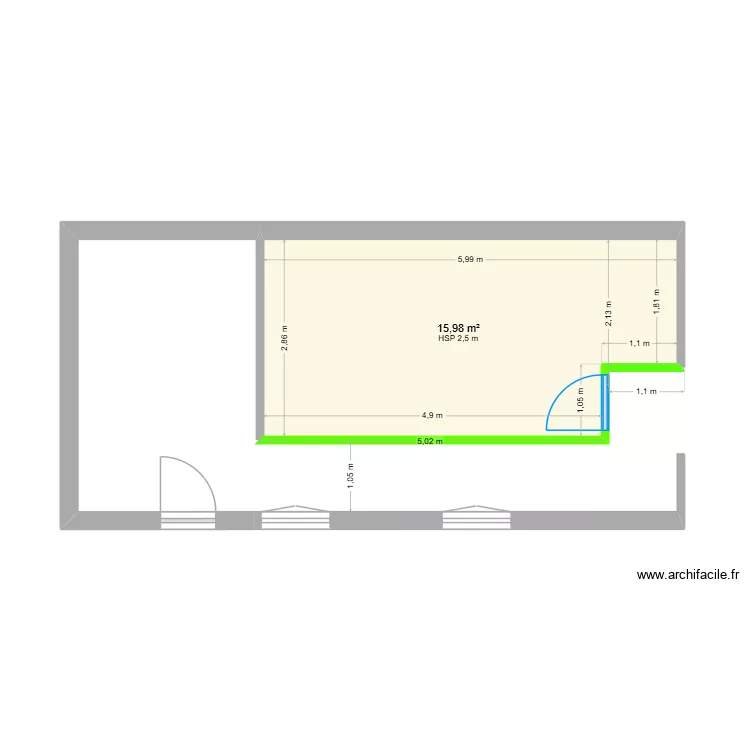 CREATION CHAMBRE INDEPENDANTE V03. Plan de 1  et 16 m²