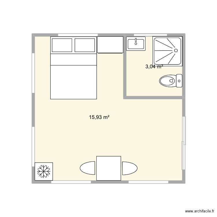 Local. Plan de 2 pièces et 19 m2