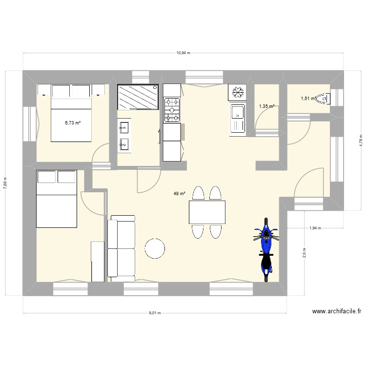 V1 choisy. Plan de 4 pièces et 59 m2