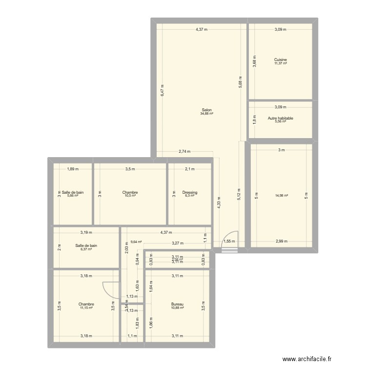 Maison 3 - 1 garage rentré. Plan de 12 pièces et 130 m2