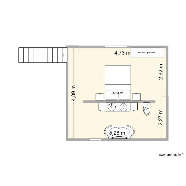 mezzzanine. Plan de 1 pièce et 26 m2