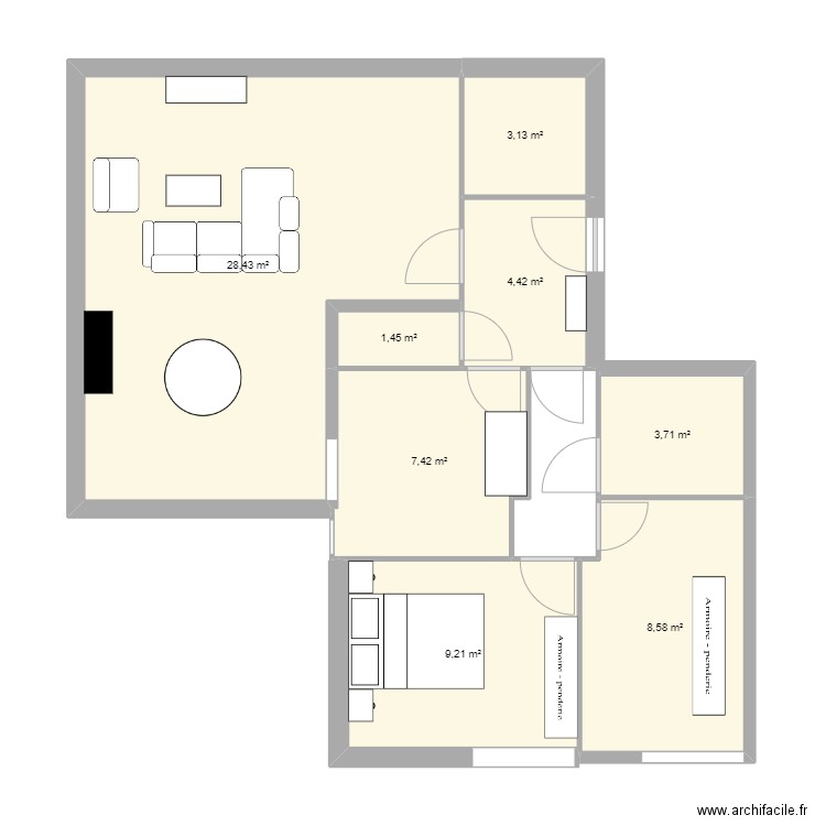 La Bicoque 2.0. Plan de 8 pièces et 66 m2