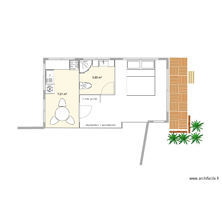 Casita 2. Plan de 2 pièces et 11 m2