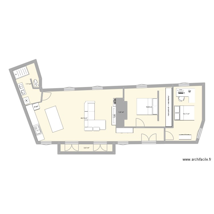 Plan appart. Plan de 6 pièces et 88 m2