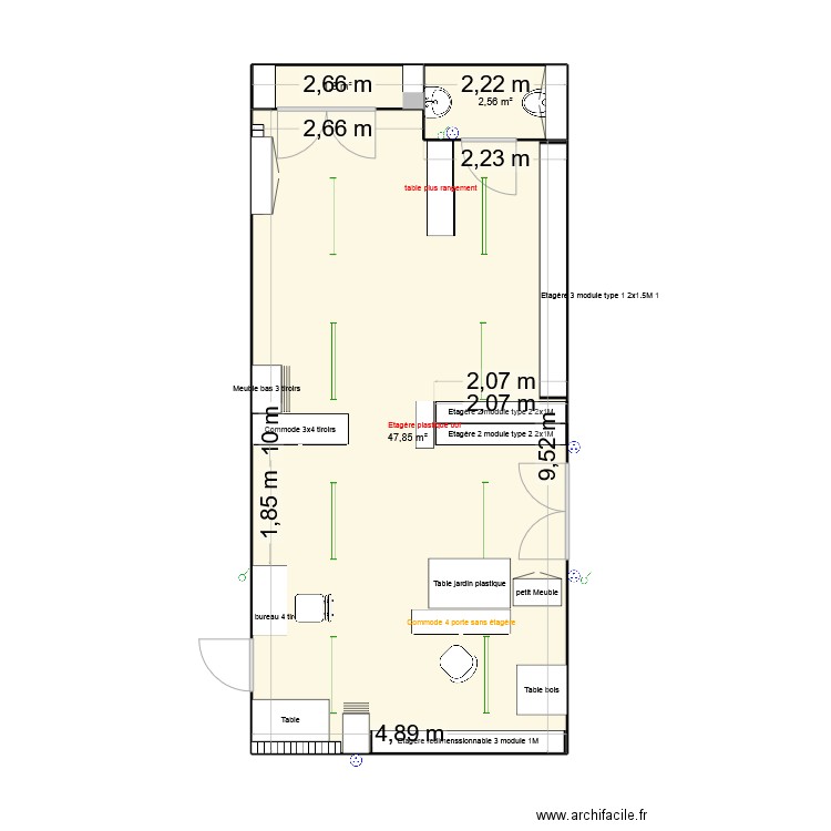 stockage lud aménagement. Plan de 3 pièces et 52 m2