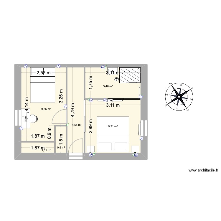 extension. Plan de 6 pièces et 31 m2