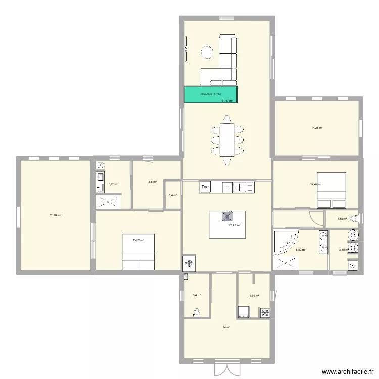 Plan Atypique plain-pied. Plan de 15  et 182 m²