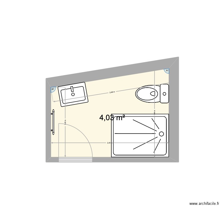 SALLE DE BAIN 2 ref: STAPLEY. Plan de 1 pièce et 4 m2