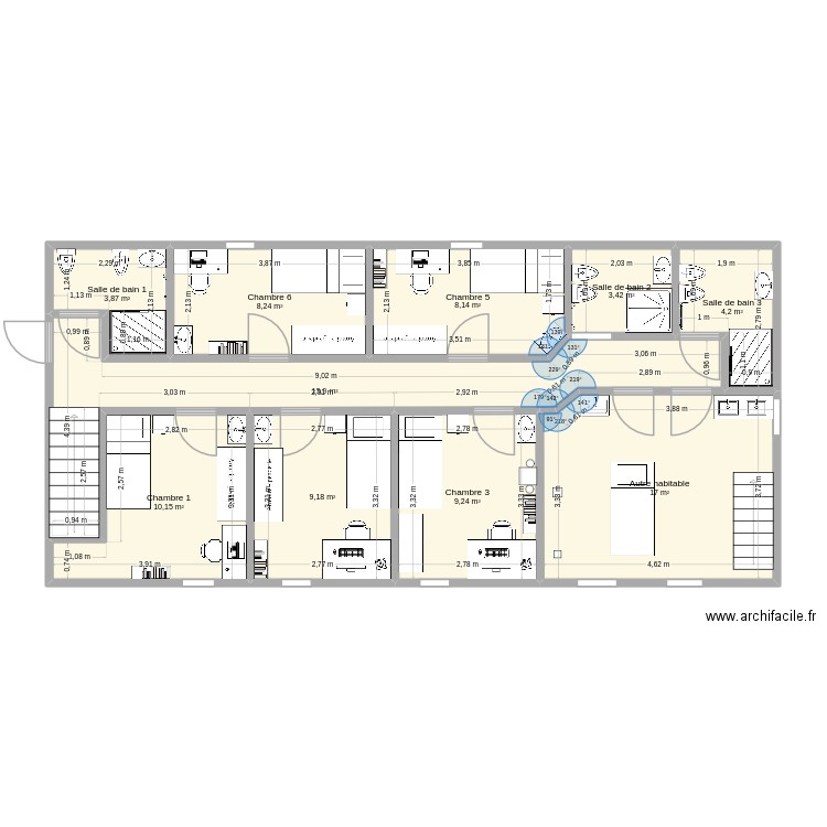 dépendances 1er étage (V2) 09.12.2025. Plan de 10 pièces et 89 m2