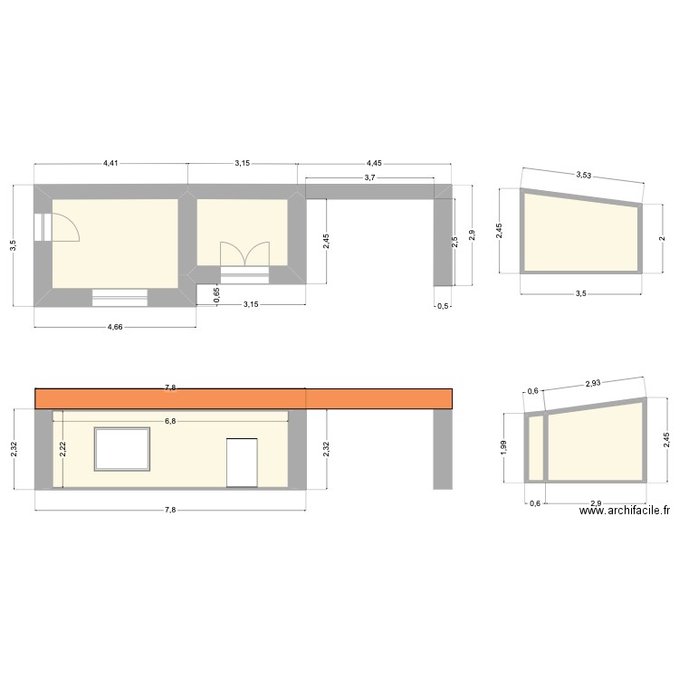 Abri Vincent. Plan de 6 pièces et 43 m2